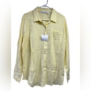NWT Susan Graver Yellow Long Sleeve Button Down Shirt Large